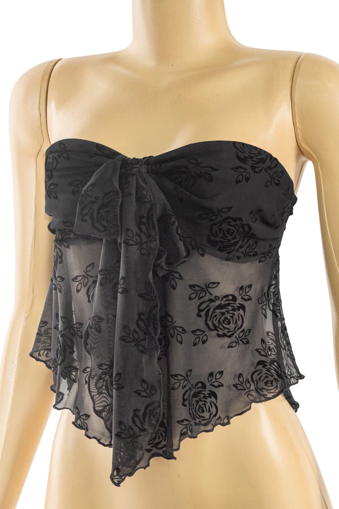 ROSE- STRAPLESS LACE FRONT TIE CROP TOP- BLACK