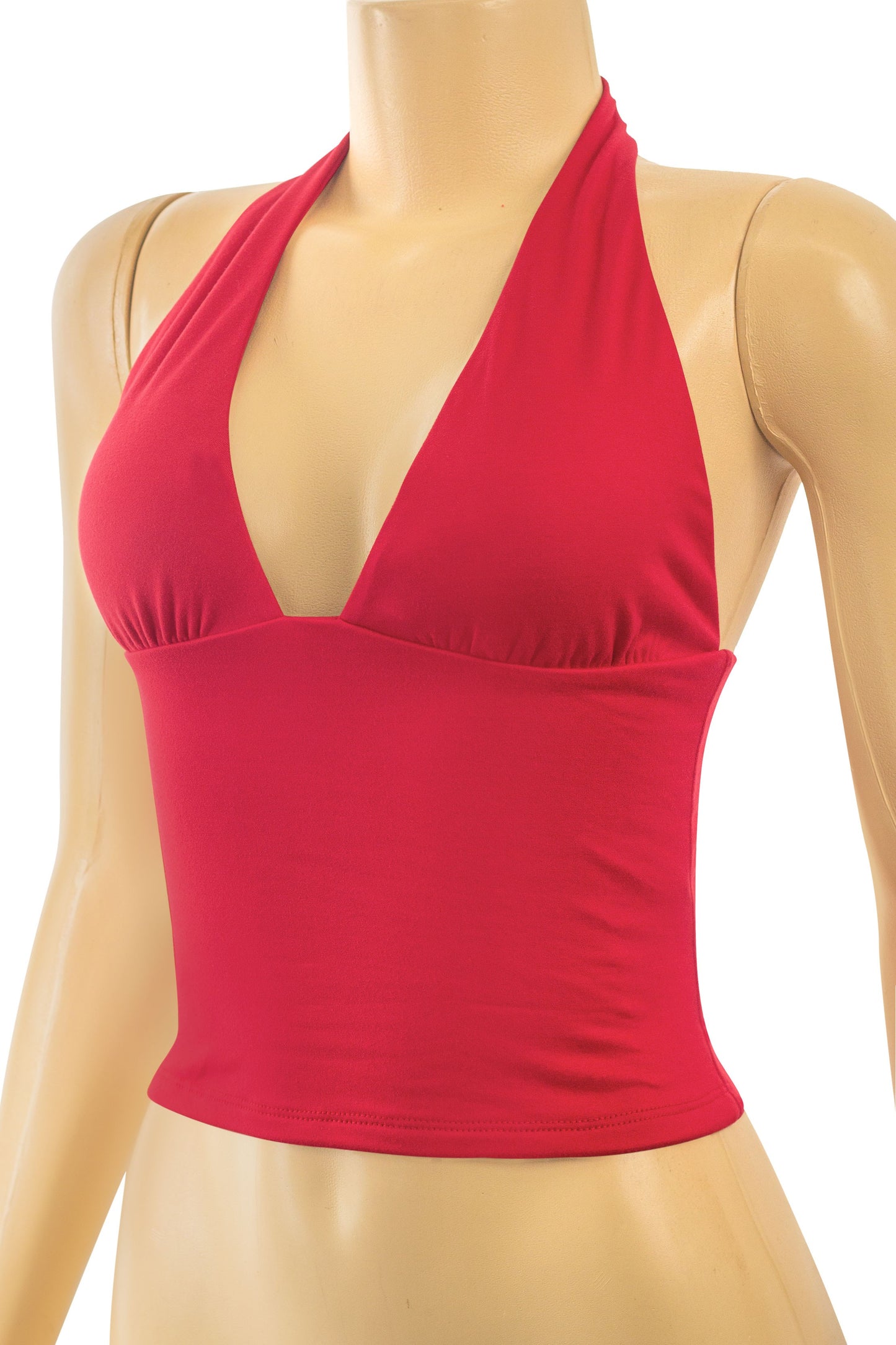 ALEXA -SLEEVELESS HALTER OPEN BACK CROP TOP-RED