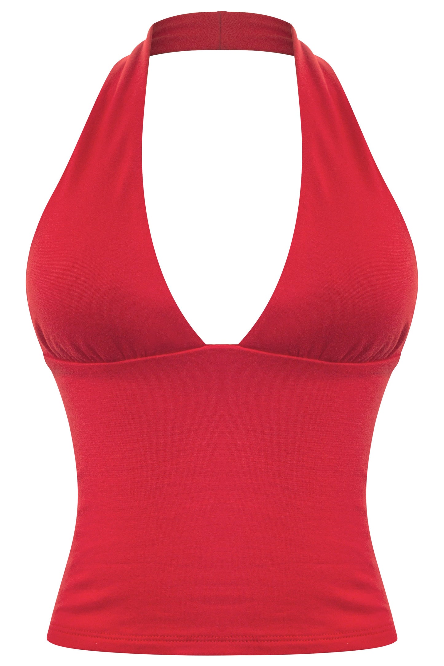 ALEXA -SLEEVELESS HALTER OPEN BACK CROP TOP-RED