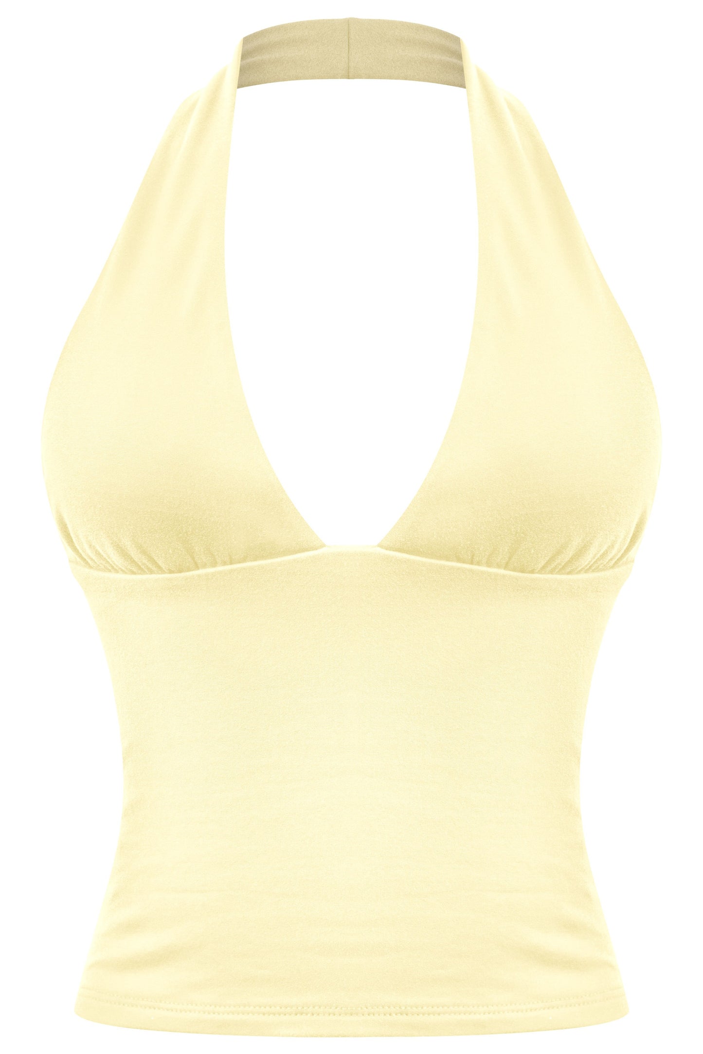 ALEXA -SLEEVELESS HALTER OPEN BACK CROP TOP-LIGHT YELLOW