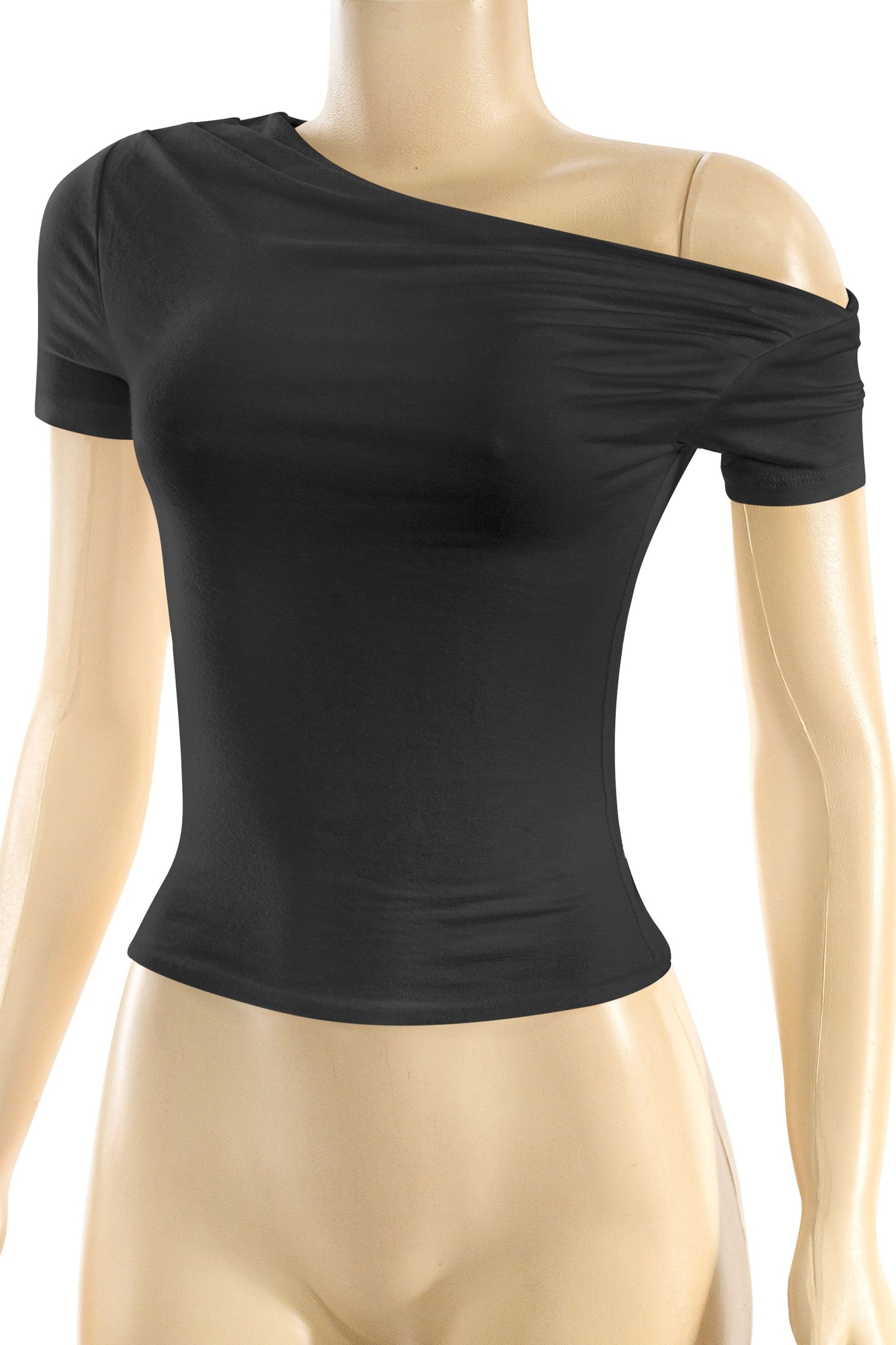 JESSY -SHORT SLV OFF SHOULDER CROP TOP- black-