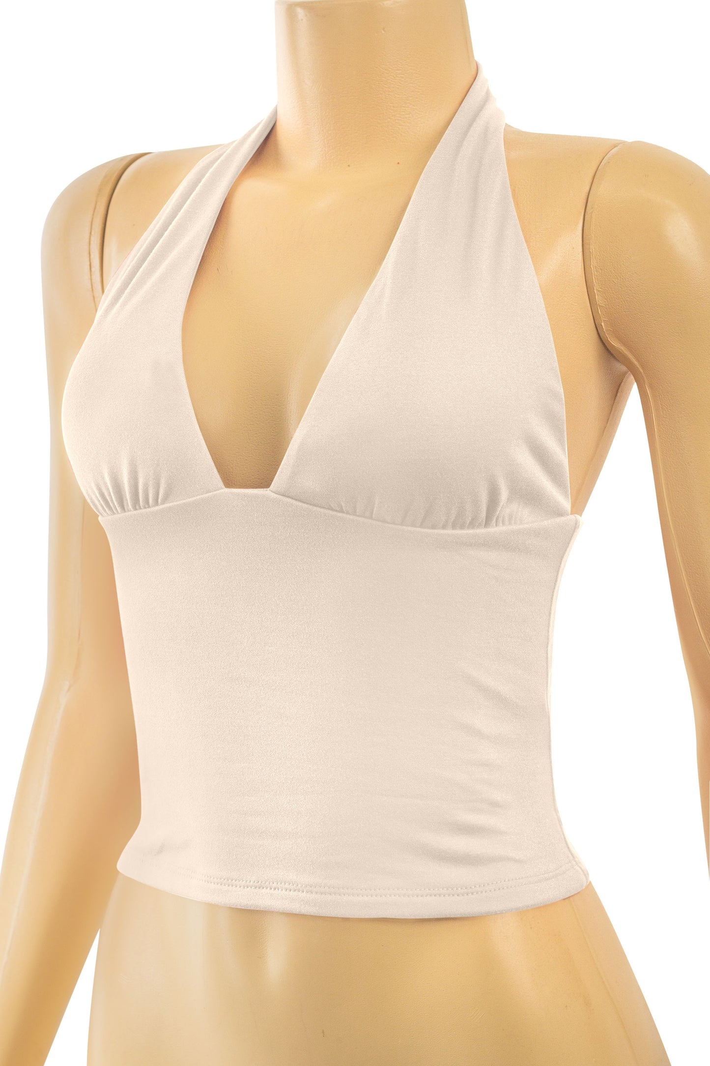 ALEXA -SLEEVELESS HALTER OPEN BACK CROP TOP-TAUPE