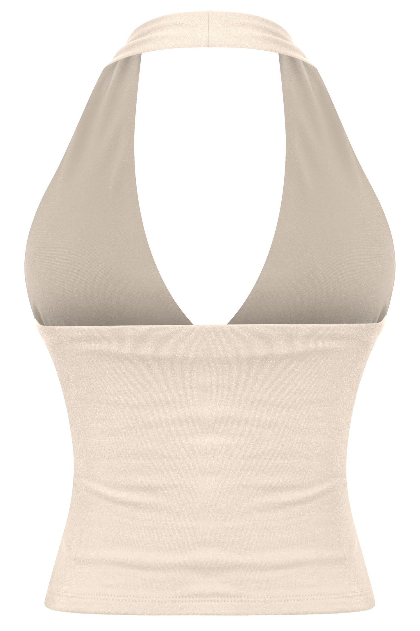 ALEXA -SLEEVELESS HALTER OPEN BACK CROP TOP-TAUPE