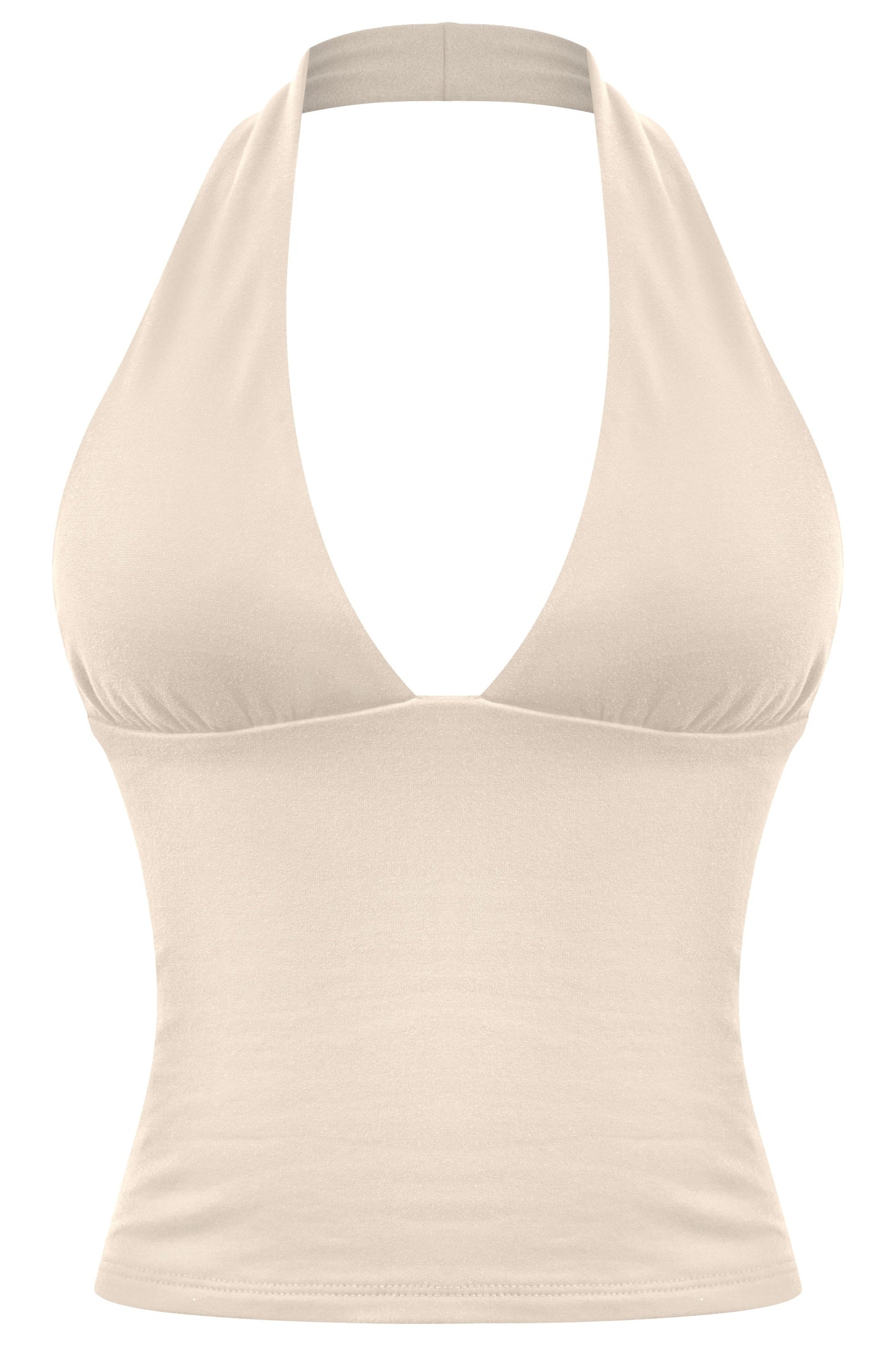 ALEXA -SLEEVELESS HALTER OPEN BACK CROP TOP-TAUPE