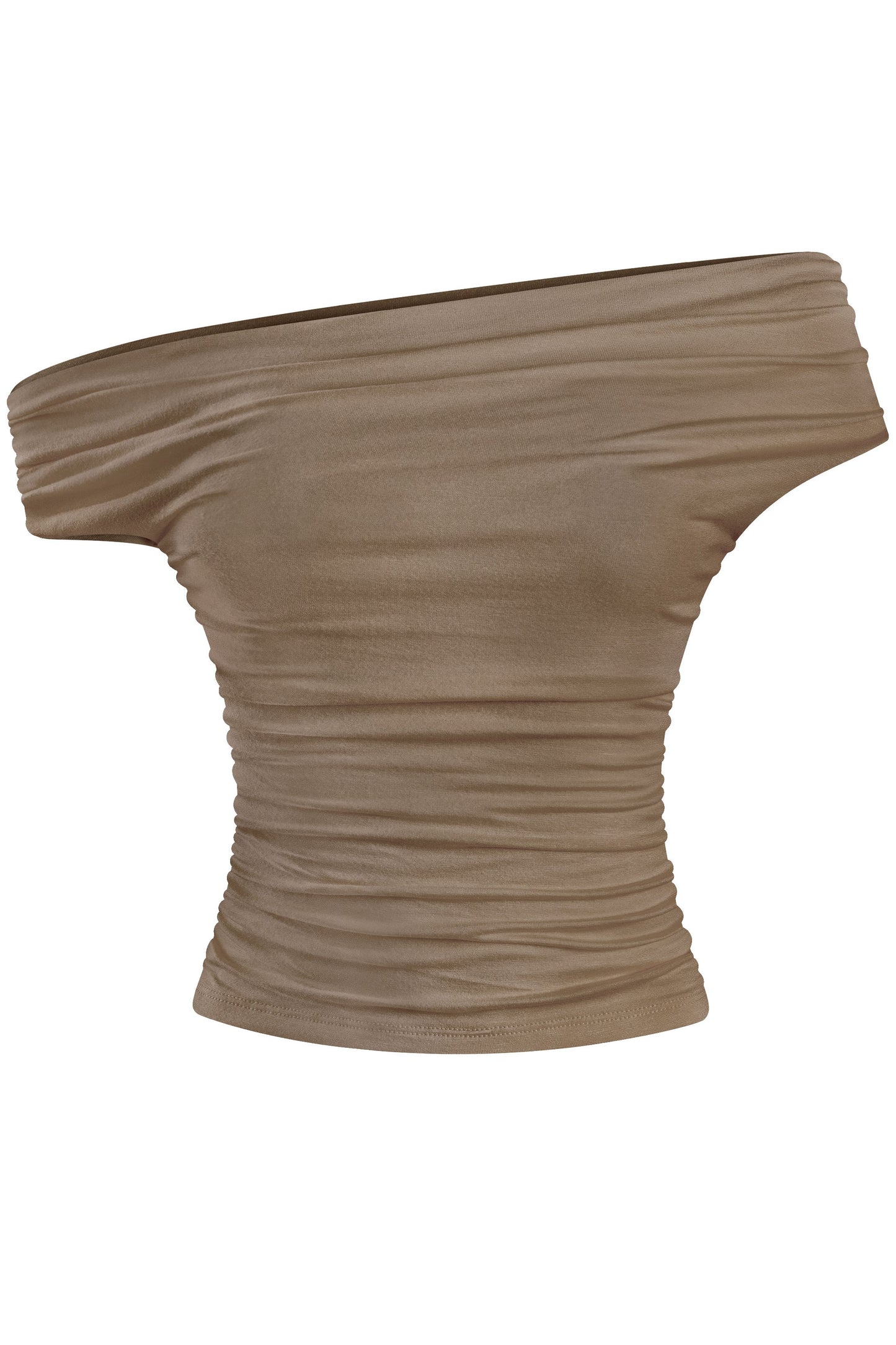 ANNIE-ASYMMETRICAL OFF SHOULDER RUCHED CROP TOP-