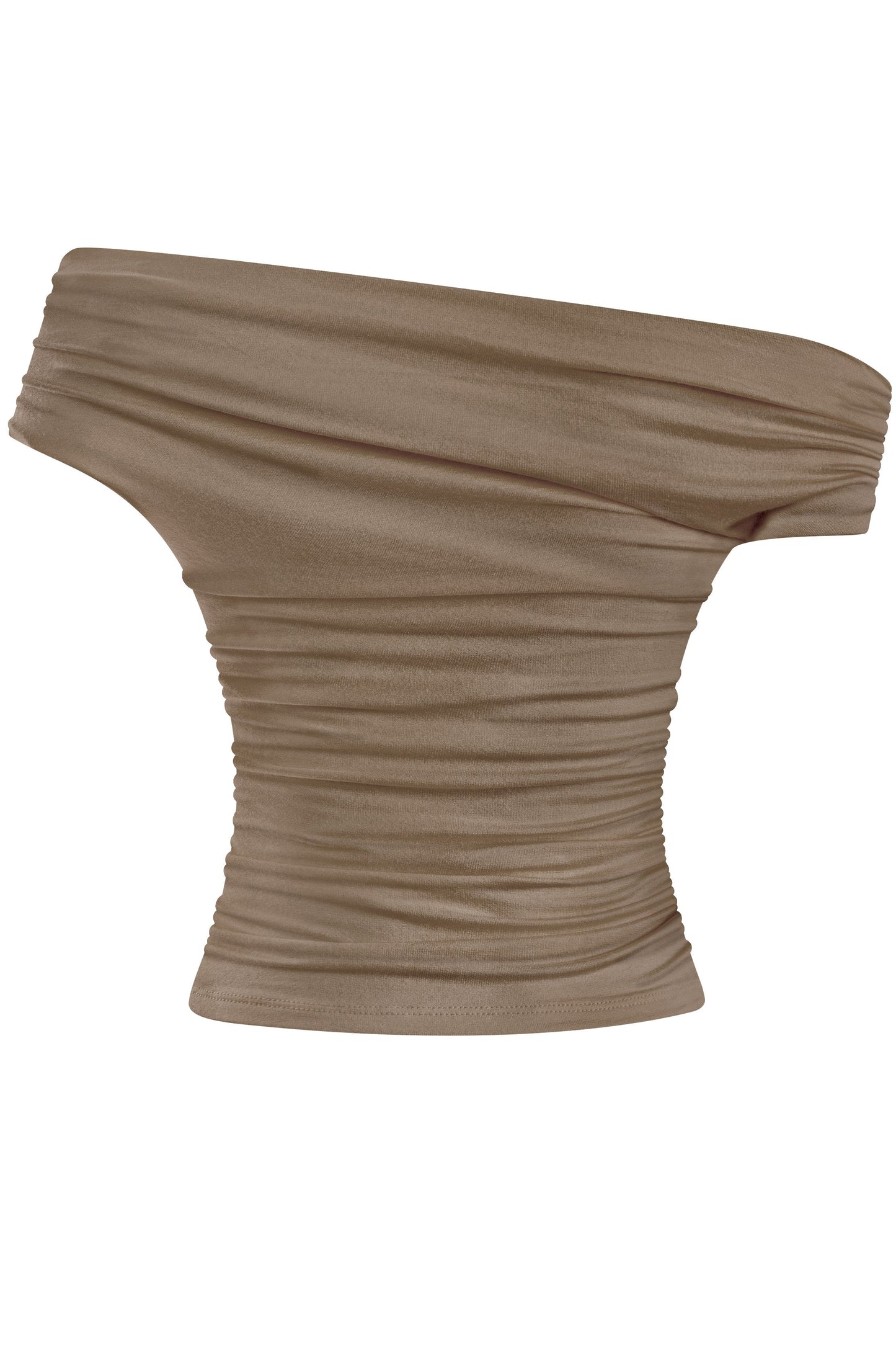 ANNIE-ASYMMETRICAL OFF SHOULDER RUCHED CROP TOP-