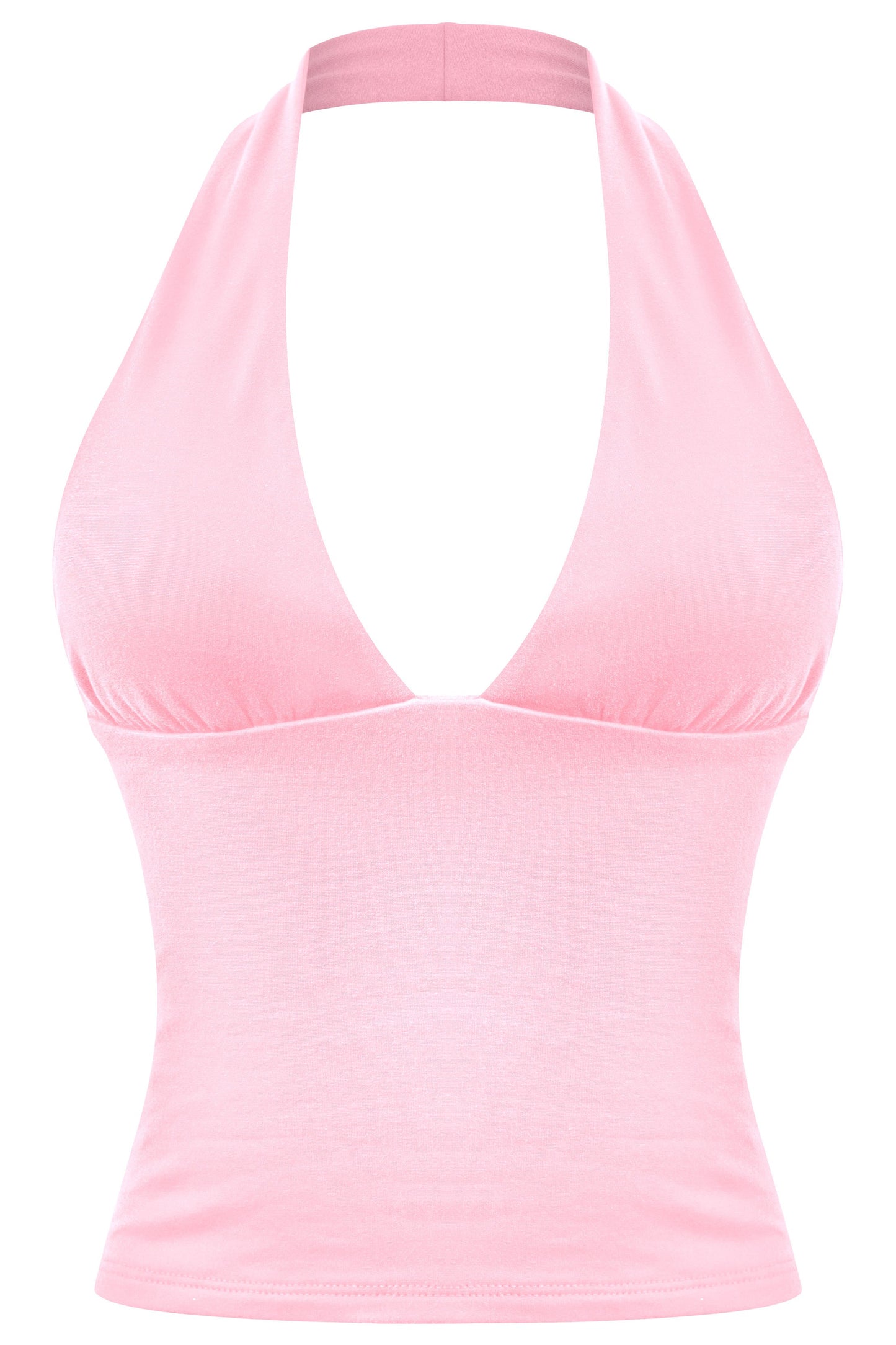 ALEXA -SLEEVELESS HALTER OPEN BACK CROP TOP- LIGHT PINK