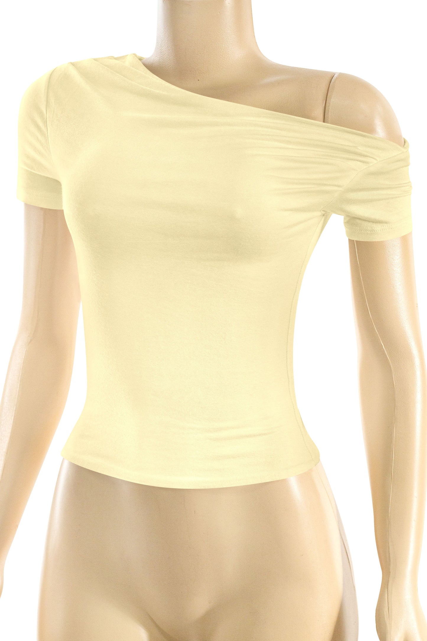 JESSY -SHORT SLV OFF SHOULDER CROP TOP- Light yellow -