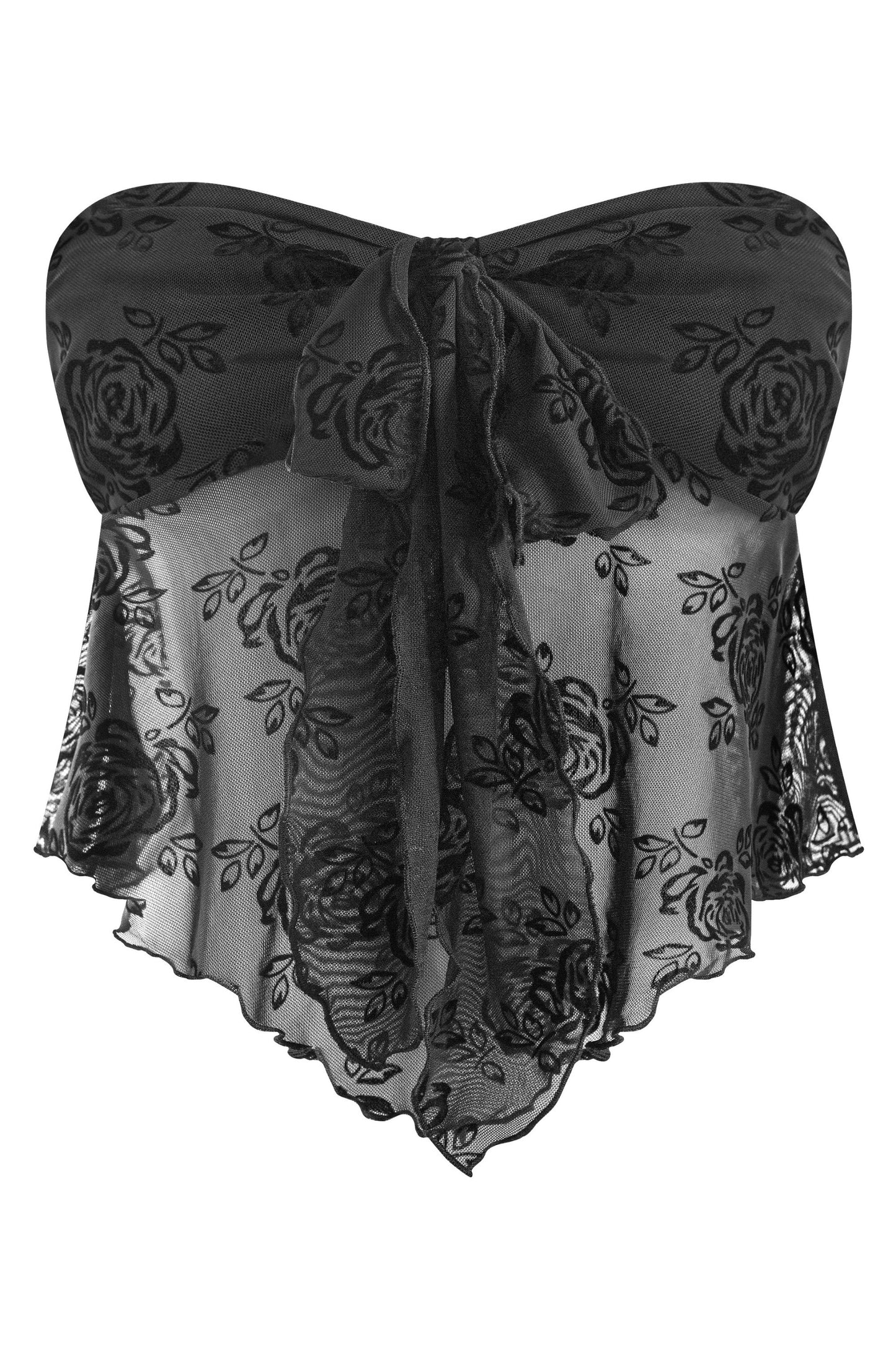 ROSE- STRAPLESS LACE FRONT TIE CROP TOP- BLACK