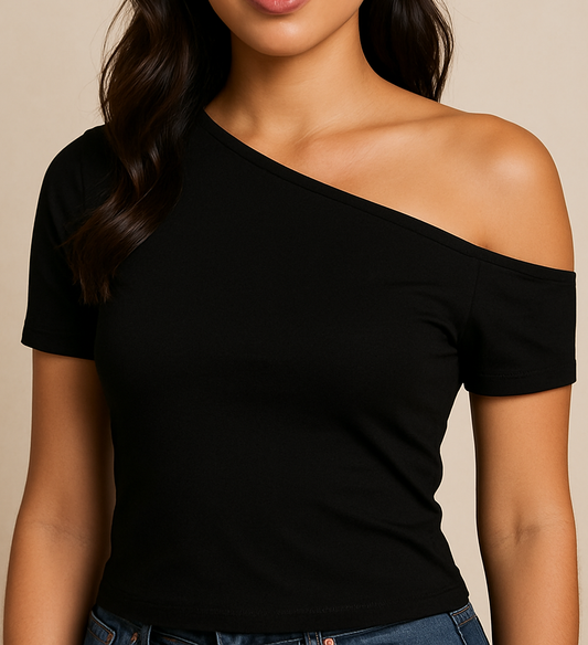 JESSY -SHORT SLV OFF SHOULDER CROP TOP- black-