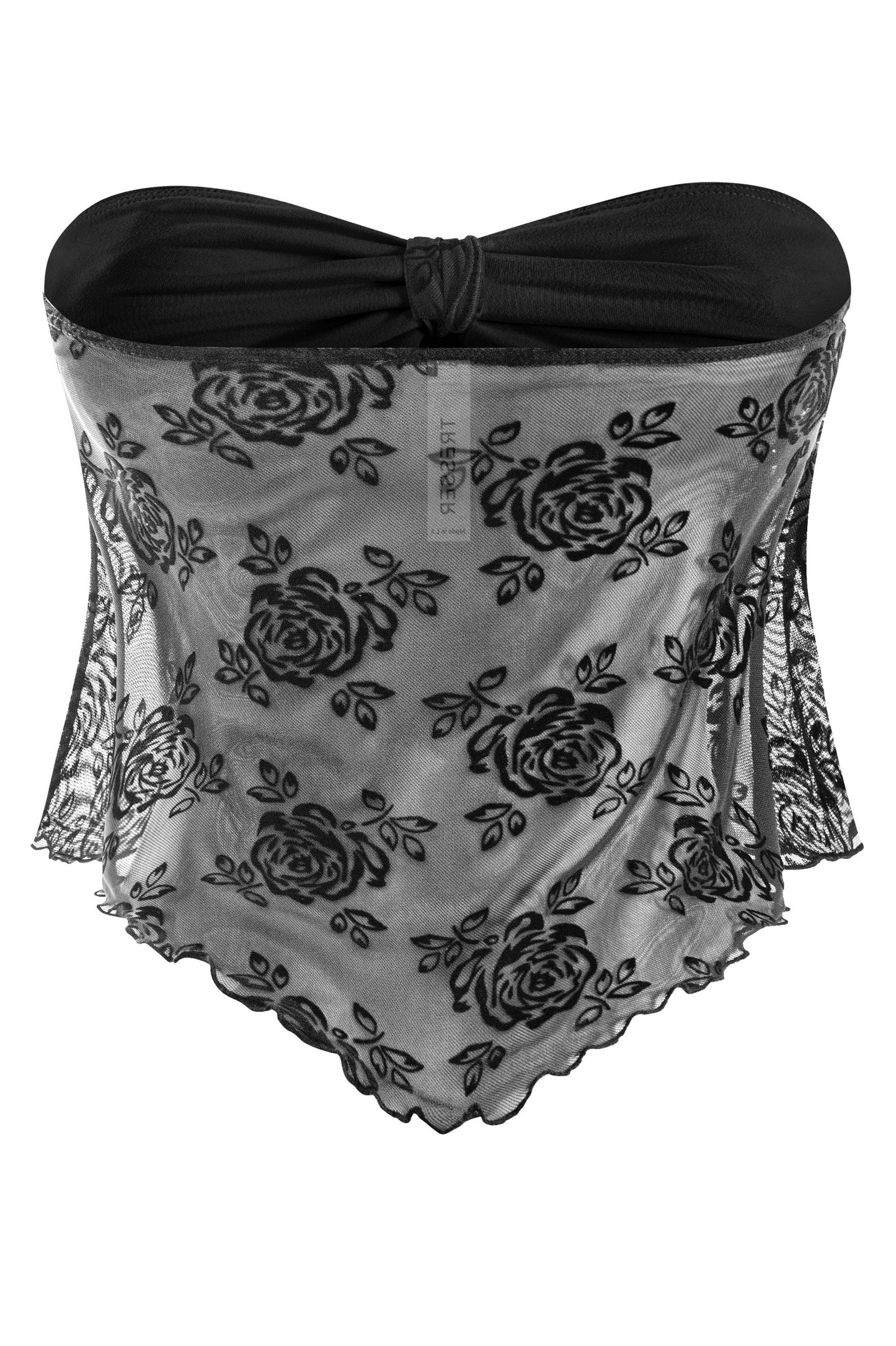 ROSE- STRAPLESS LACE FRONT TIE CROP TOP- BLACK