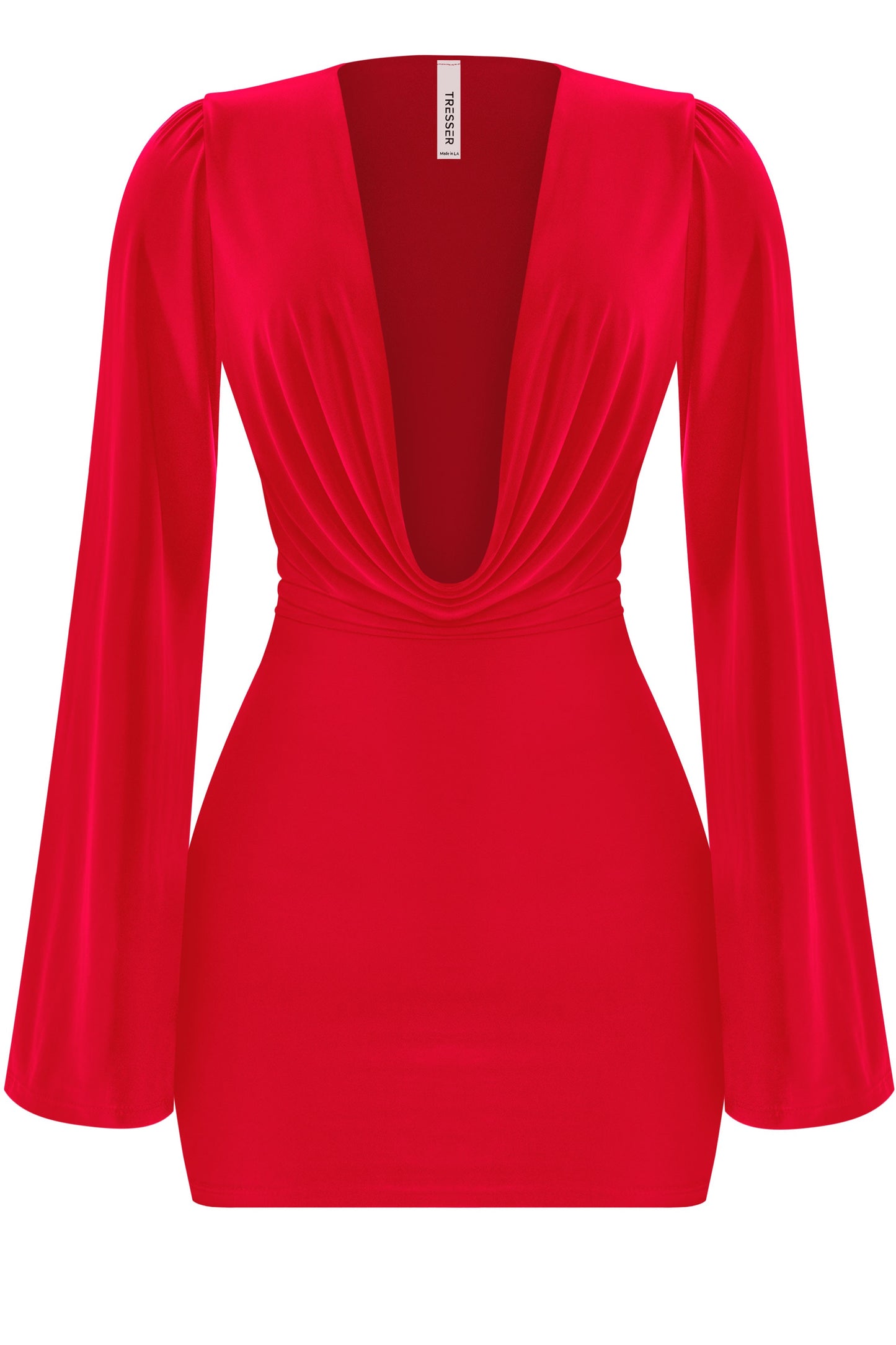 Women Long sleeve cowl plunge neck mini sexy dress