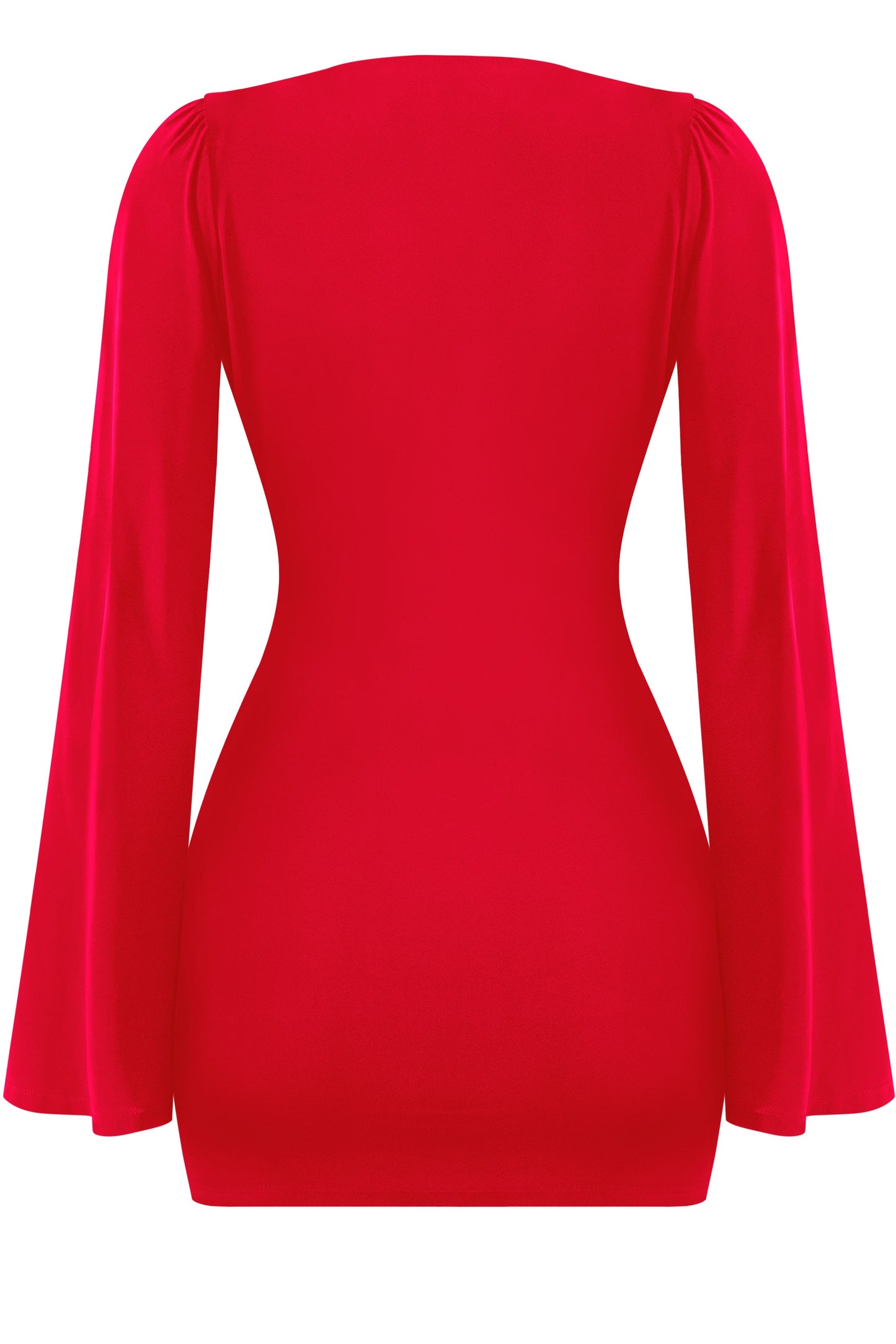 Women Long sleeve cowl plunge neck mini sexy dress