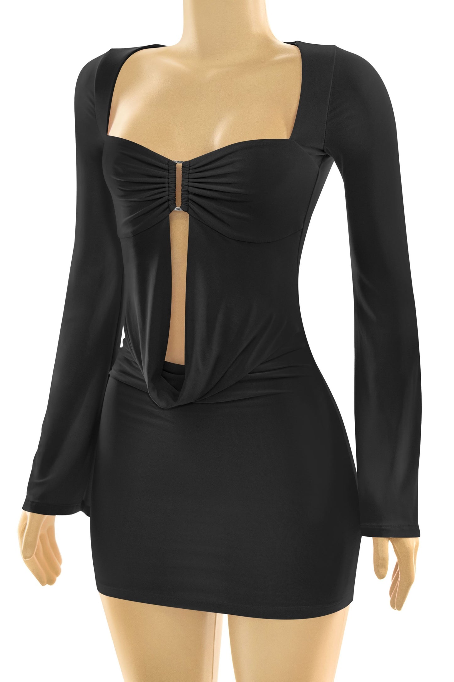 Women’s Long Sleeve Cut-Out Mini Dress with Metal hardware