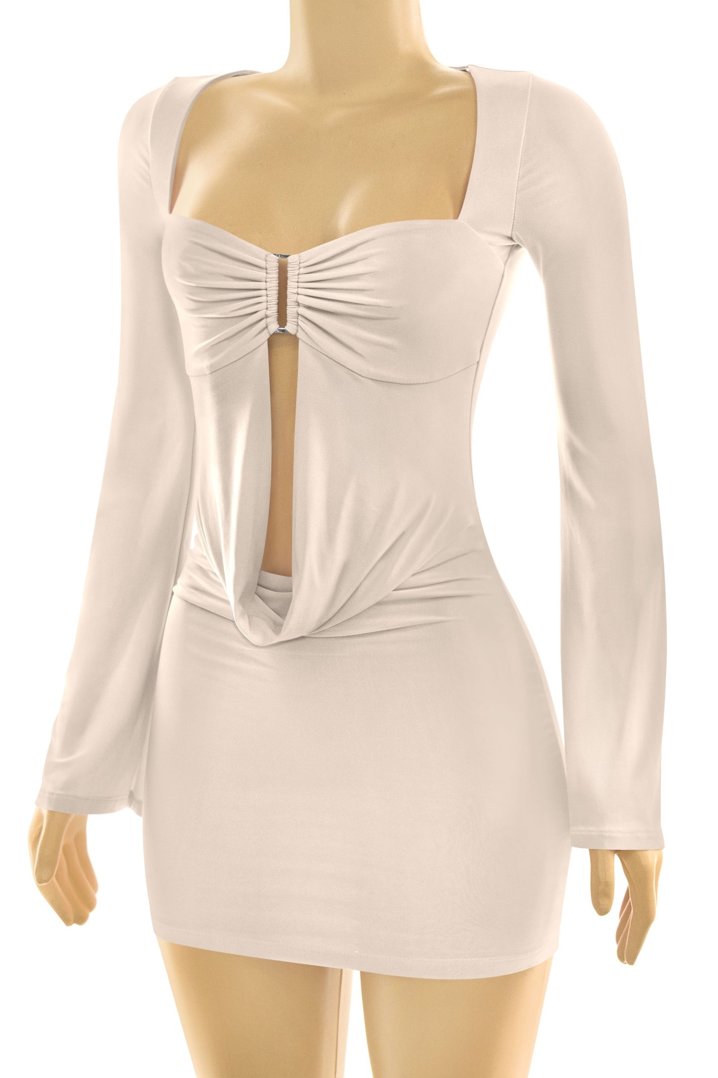 Women’s Long Sleeve Cut-Out Mini Dress with Metal hardware