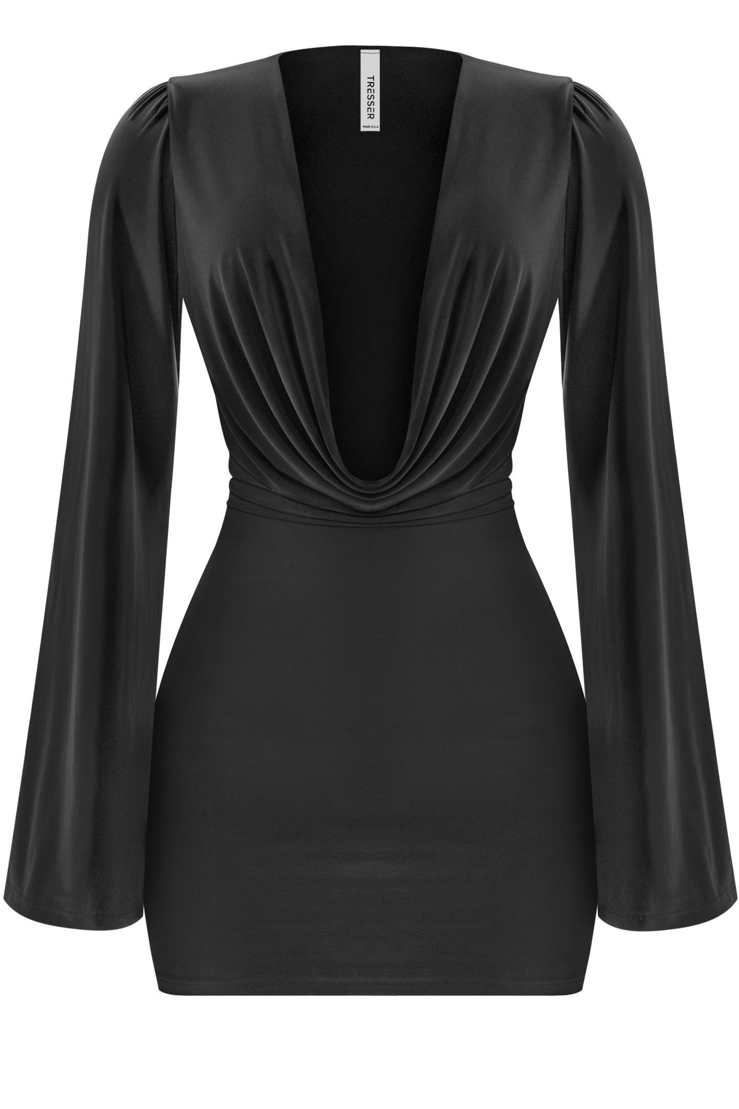 Women Long sleeve cowl plunge neck mini sexy dress