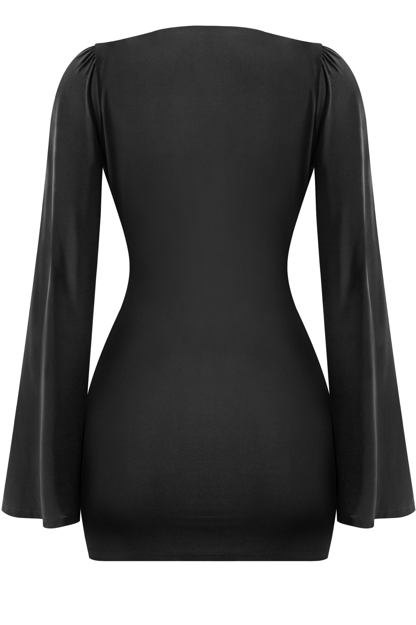 Women Long sleeve cowl plunge neck mini sexy dress