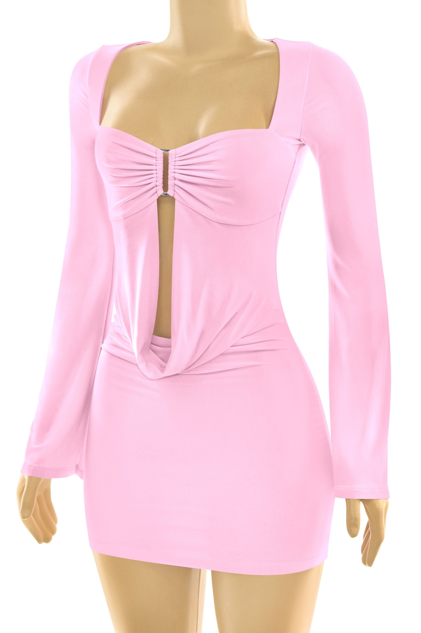 Women’s Long Sleeve Cut-Out Mini Dress with Metal hardware
